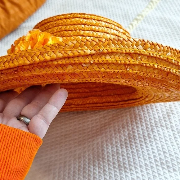 ORANGE STRAW DERBY HAT 👒 - Picture 6 of 7